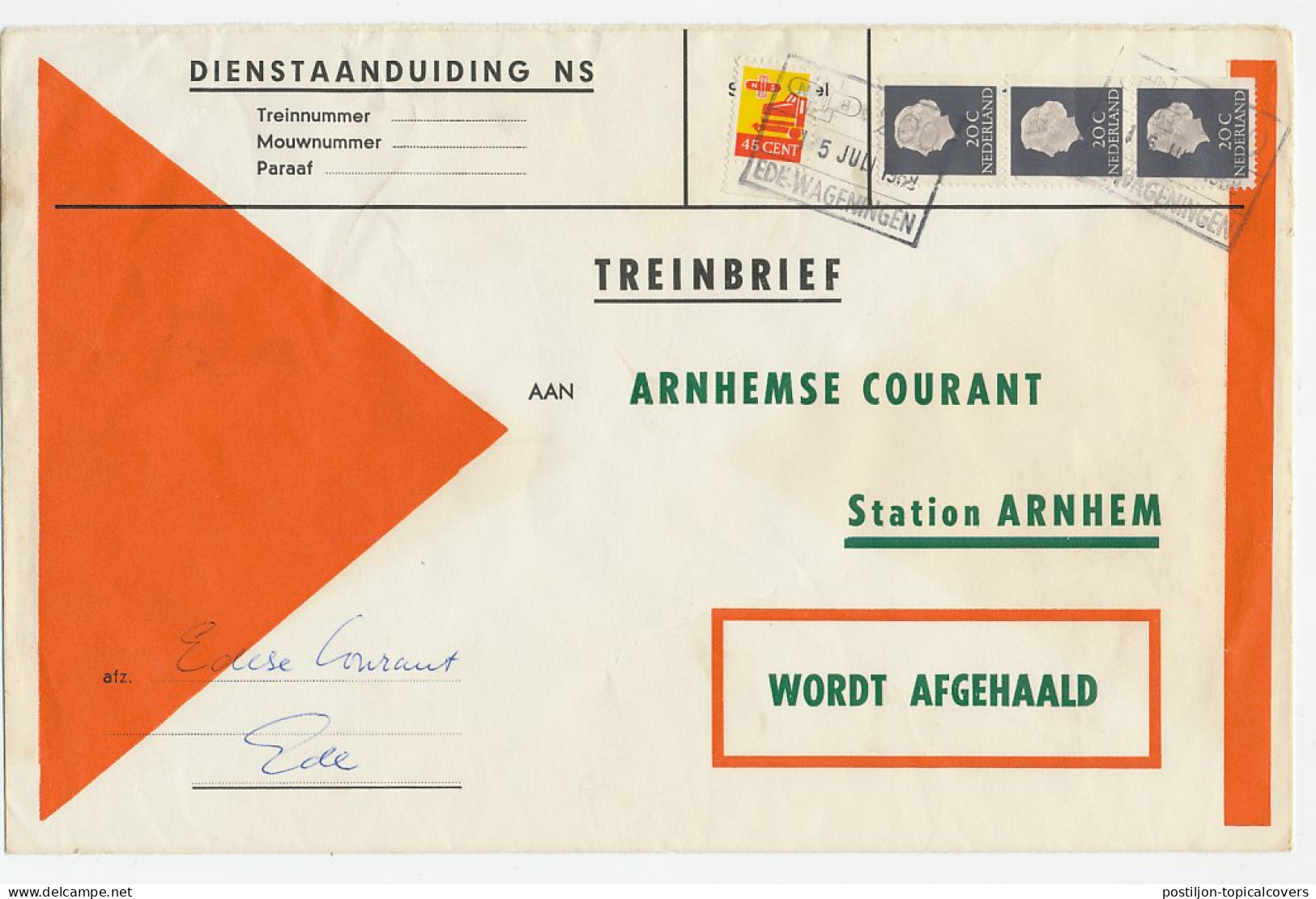 Treinbrief Ede Wageningen - Arnhem 1968 - Unclassified