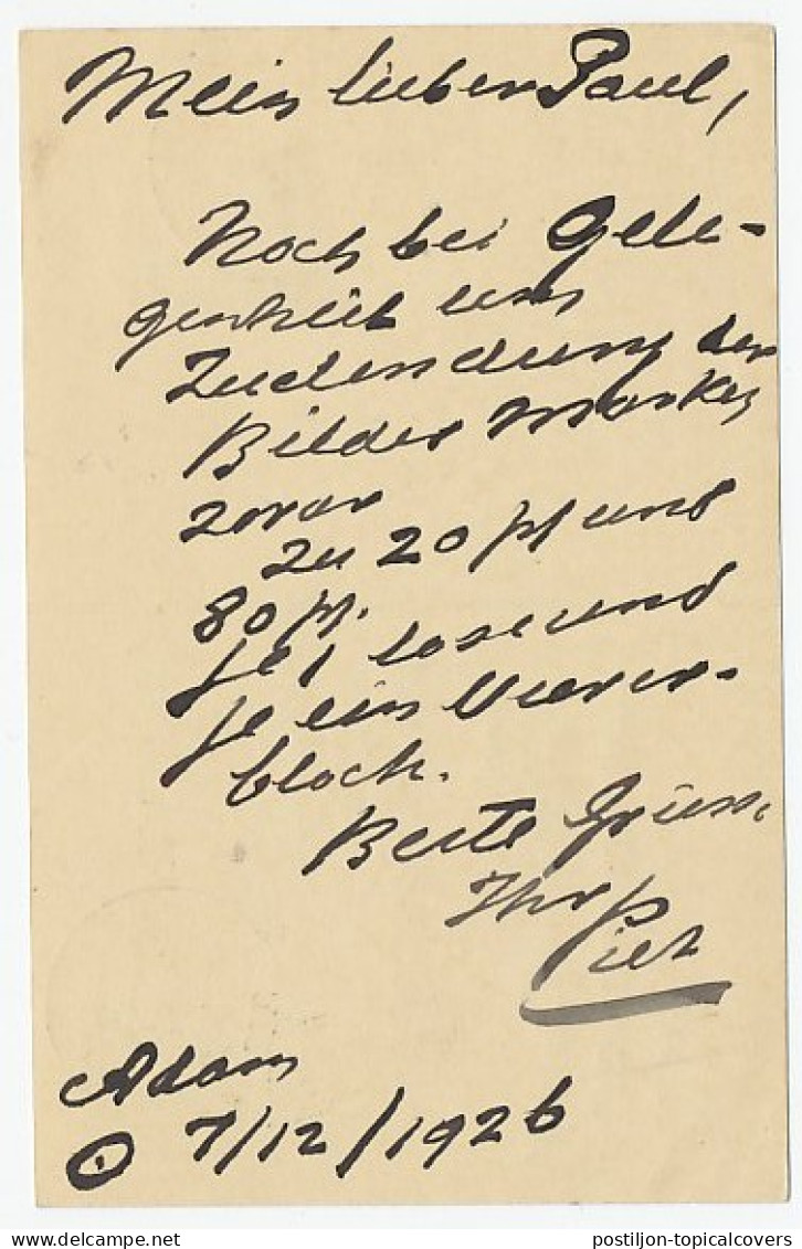 Briefkaart G. 216 / Bijfrankering Groningen - Duitsland 1926 - Postwaardestukken
