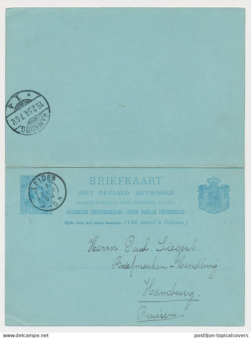 Briefkaart G. 30 Leiden - Hamburg Duitsland 1894 - Postwaardestukken