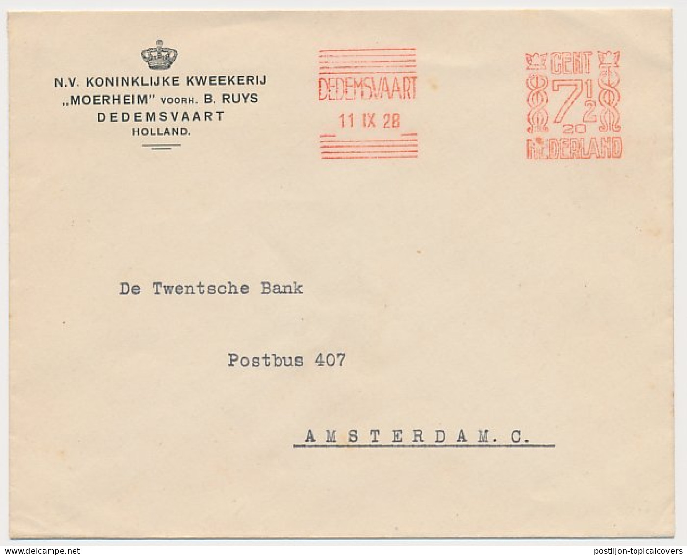 Firma Envelop Dedemsvaart 1928 - Kweekerij Moerheim - Non Classés