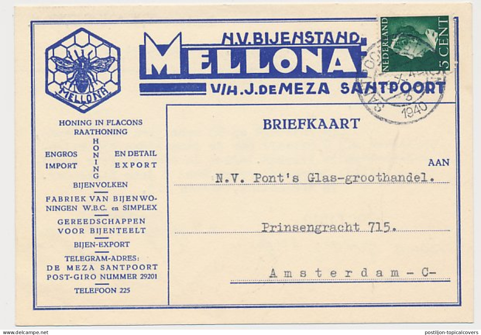 Firma Briefkaart Santpoort 1940 - Mellona - Honing - Bijen - Non Classés