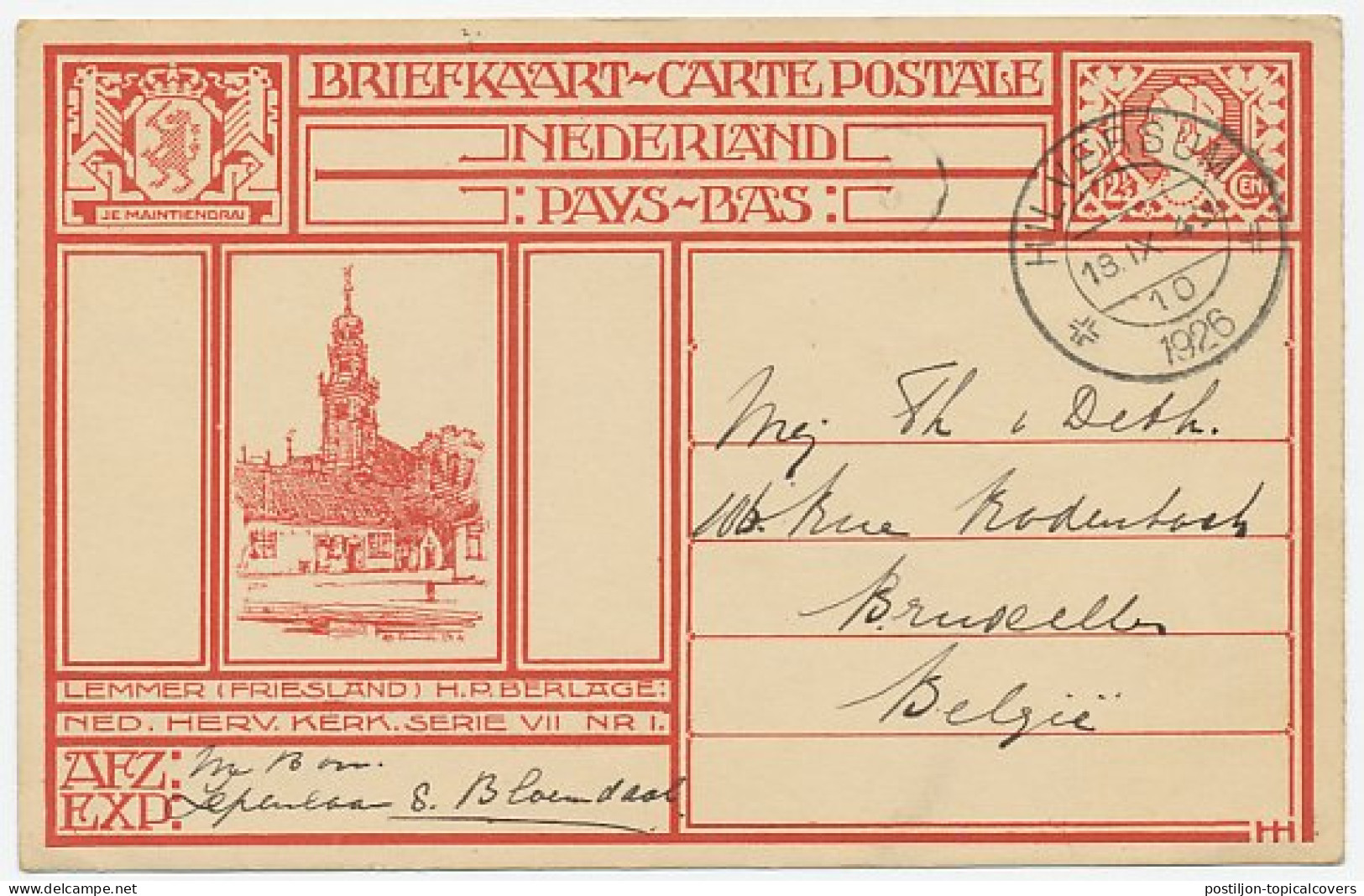 Briefkaart G. 199 L Hilversum - Brussel Belgie 1926 - Ganzsachen