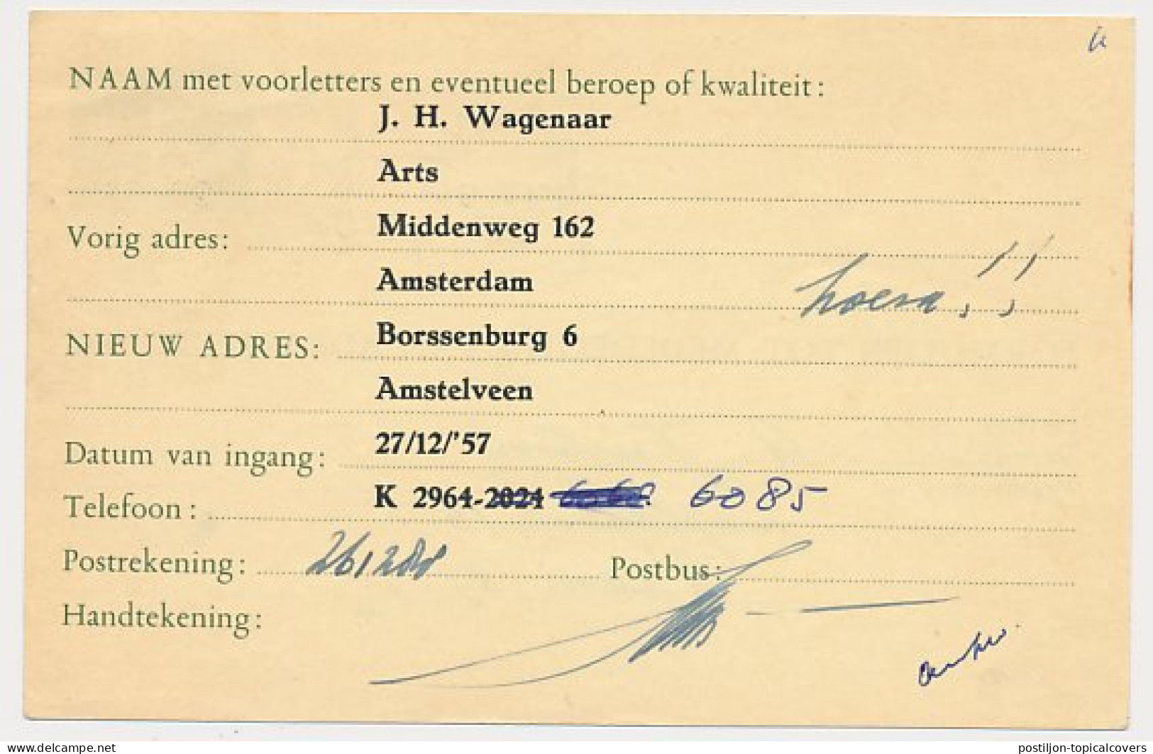 Verhuiskaart G. 26 Particulier Bedrukt Amsterdam 1957 - Postal Stationery