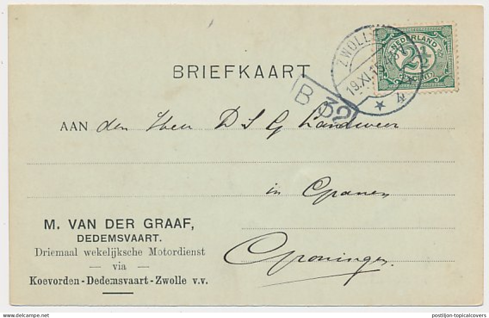 Firma Briefkaart Dedemsvaart 1915 - Wekelijksche Motordienst - Ohne Zuordnung