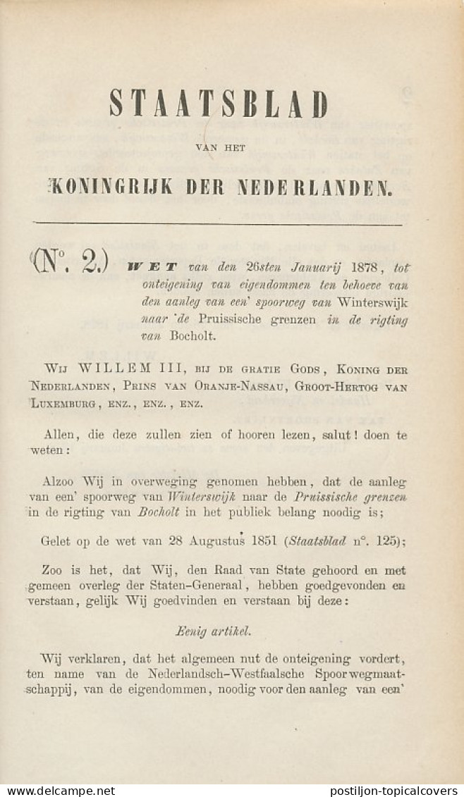 Staatsblad 1878 : Spoorlijn Winterswijk - Bocholt - Historische Documenten