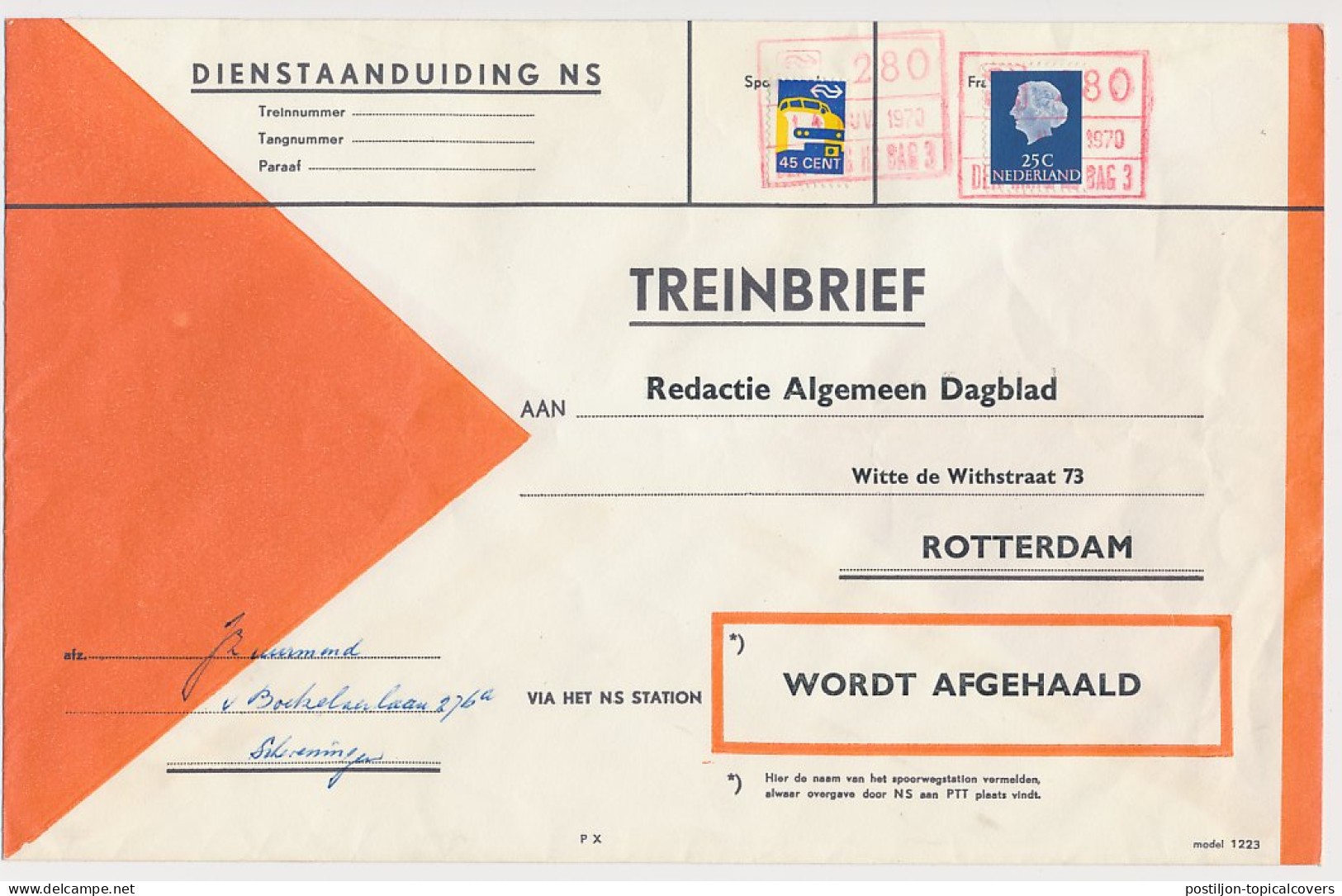 Treinbrief Den Haag - Rotterdam 1970 - Zonder Classificatie