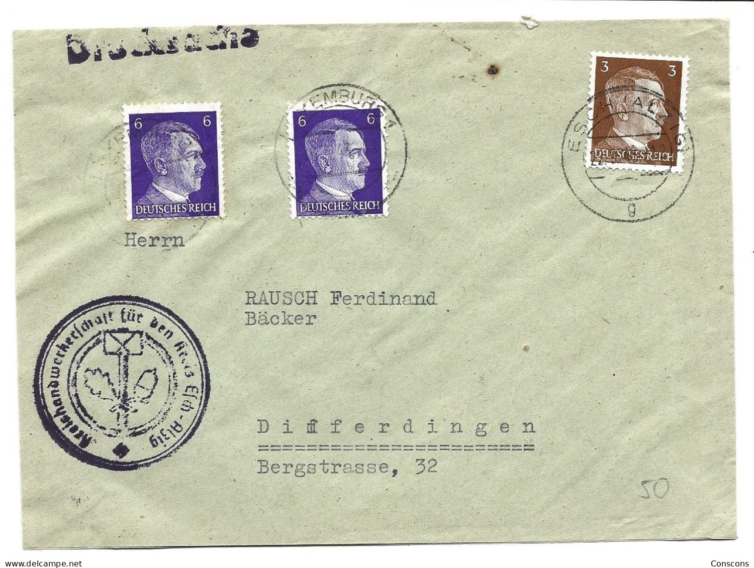 Brief Von Kreishandwerkerschaft Esch-Alzig Nach Differdingen - 1940-1944 Occupazione Tedesca