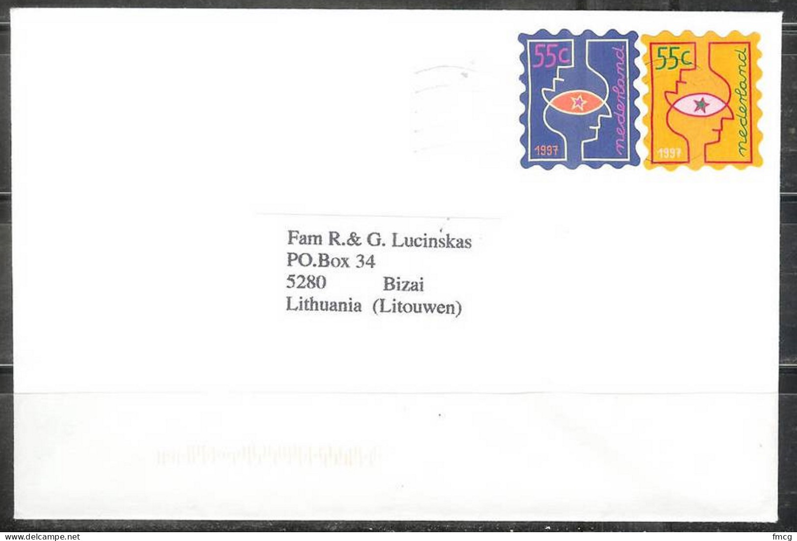 1997 Pair Christmas Stamps On Cover To Lithuania - Cartas & Documentos