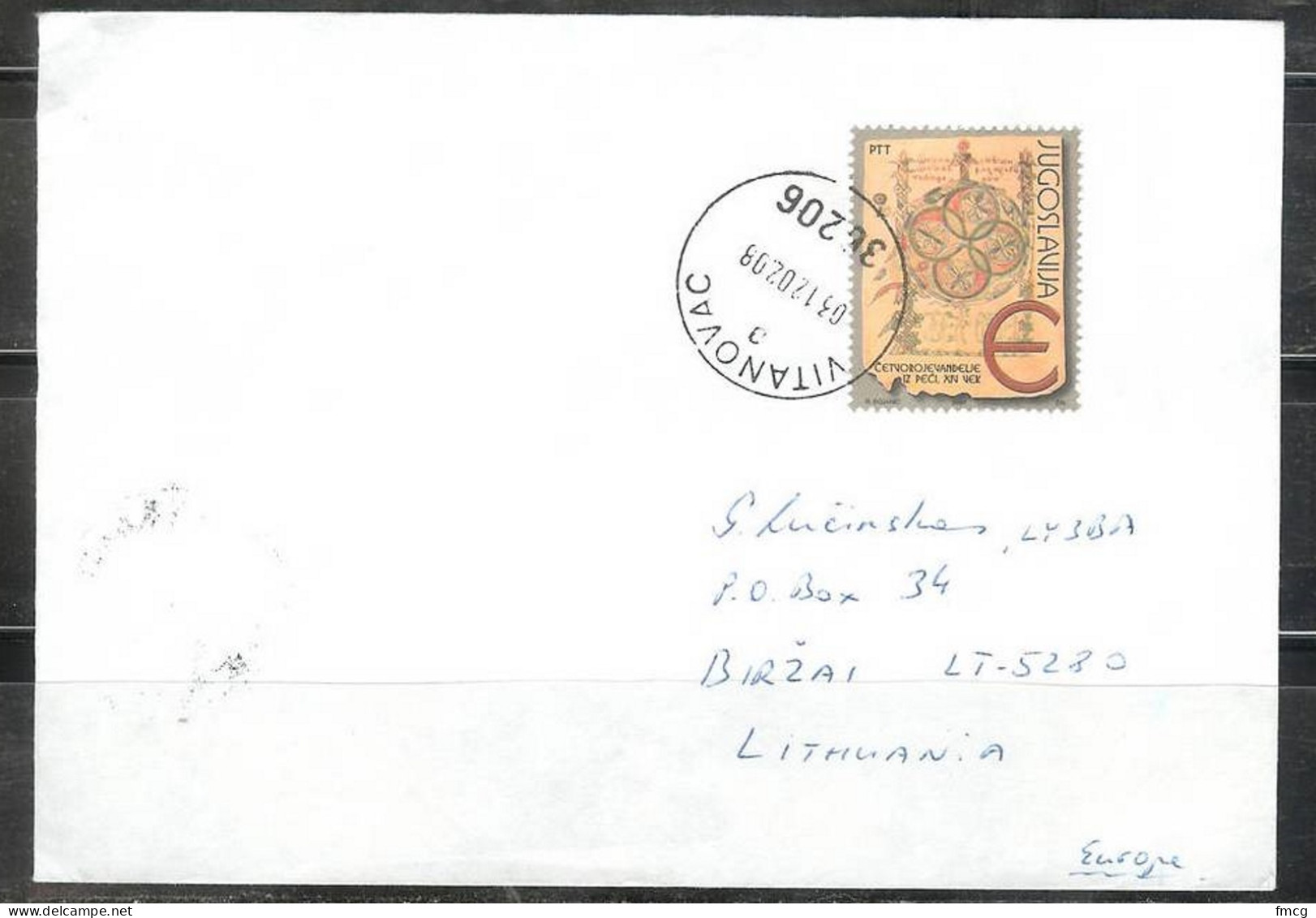 2002 Christmas, Vitanovac (03.12.02) To Lithuania - Storia Postale
