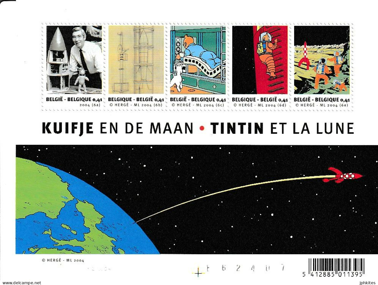 België 2004 "Kuifje" BL109 + 3249/53 Zegels Uit Blok - Autres & Non Classés