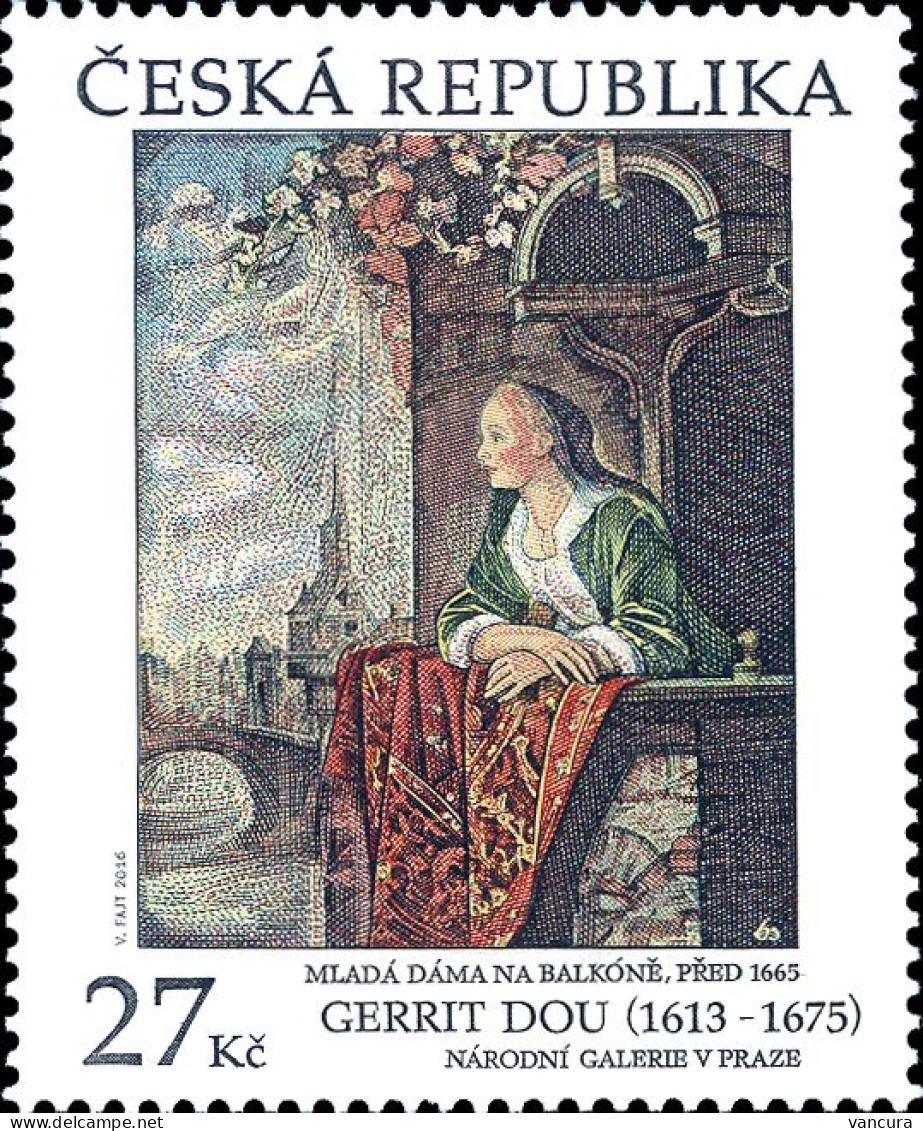 899 Czech Republic Gerrit Dou - Young Woman On A Balcony -joint Issue Czech-Liechtenstein Stamp 2016 - Other & Unclassified