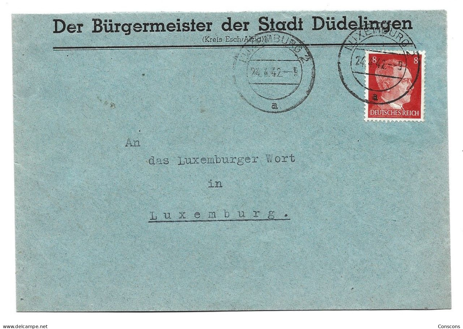 Brief Vom Bürgermeister Der Stadt Düdelingen Nach Luxemburg - 1940-1944 Duitse Bezetting