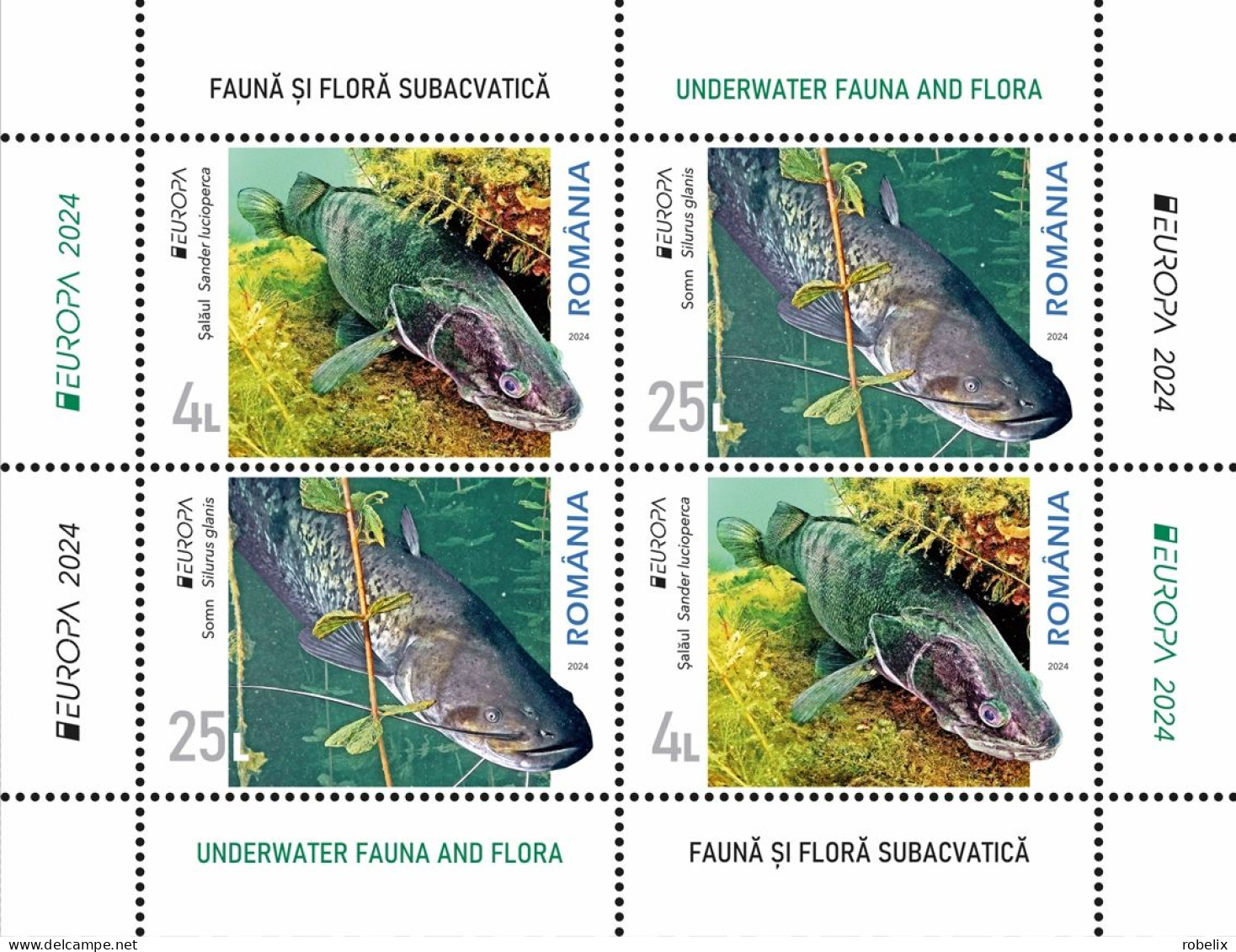 ROMANIA 2024 - Europa CEPT - Underwater Fauna & Flora - FISH - S/S - Block Of 4 Stamps (2 Sets) Model 1  MNH** - 2024