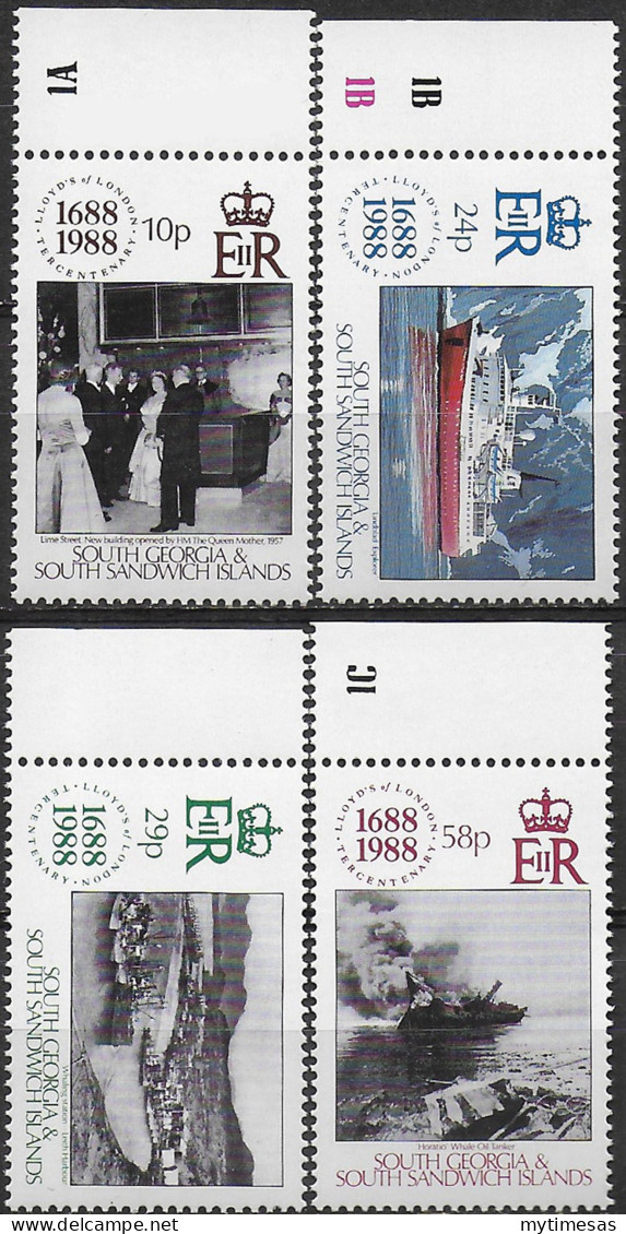 1988 South Georgia And Sandwich Islands Lloyd's Of London 4v. MNH SG. N. 183/86 - Sonstige & Ohne Zuordnung