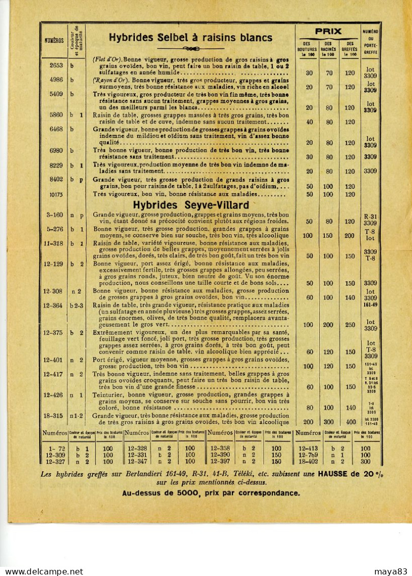 LA VIGNE NOUVELLE PAR HYBRIDES PRODUCTEURS DIRECTS  JEAN MALOD 1938-1939  Réf 180G - General Issues