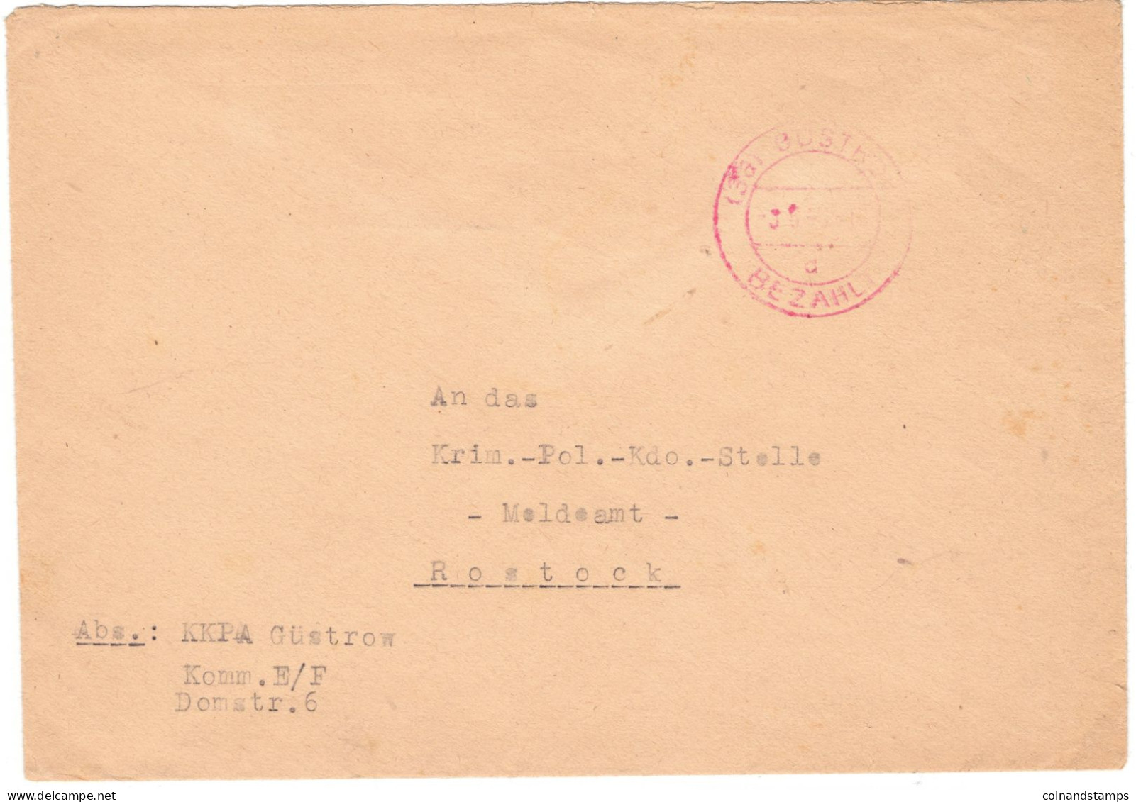 Gebühr Bezahlt Güstrow Brief 3.6.1948 Orig. Gelaufen Nach Rostock, An Das Meldeamt Der Krim.-Pol.-Kdo.-Stelle ! RARE - Briefe U. Dokumente