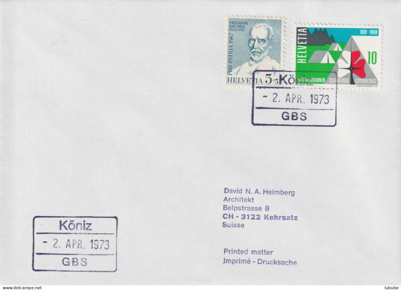 Drucksache  Köniz - Kehrsatz  (Bahnstempel GBS)        1973 - Brieven En Documenten