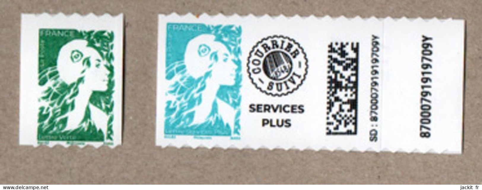 Nouvelle Marianne De L'Avenir En Roulette Adhésive "Marianne Service Plus Et Lettre Verte", à L'unité - Coil Stamps