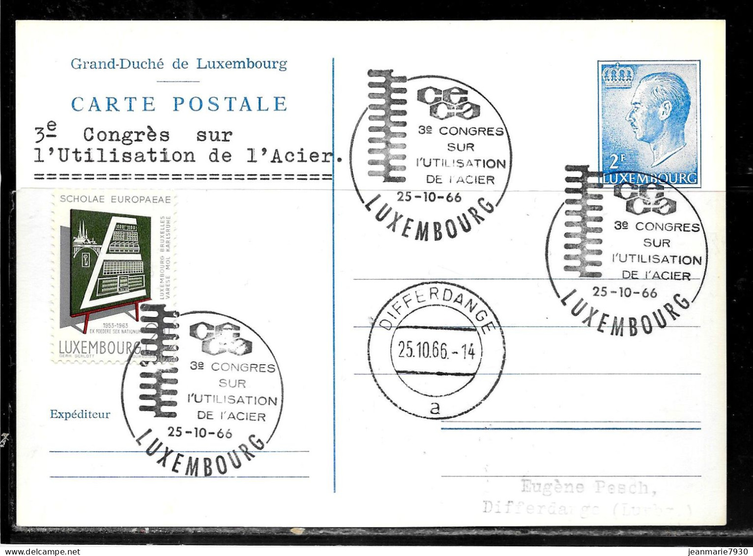 H352 - ENTIER DE LUXEMBOURG DU 25/10/66 POUR DIFFERDANGE - CONGRES SUR L'UTILISATION DE L'ACIER - Stamped Stationery