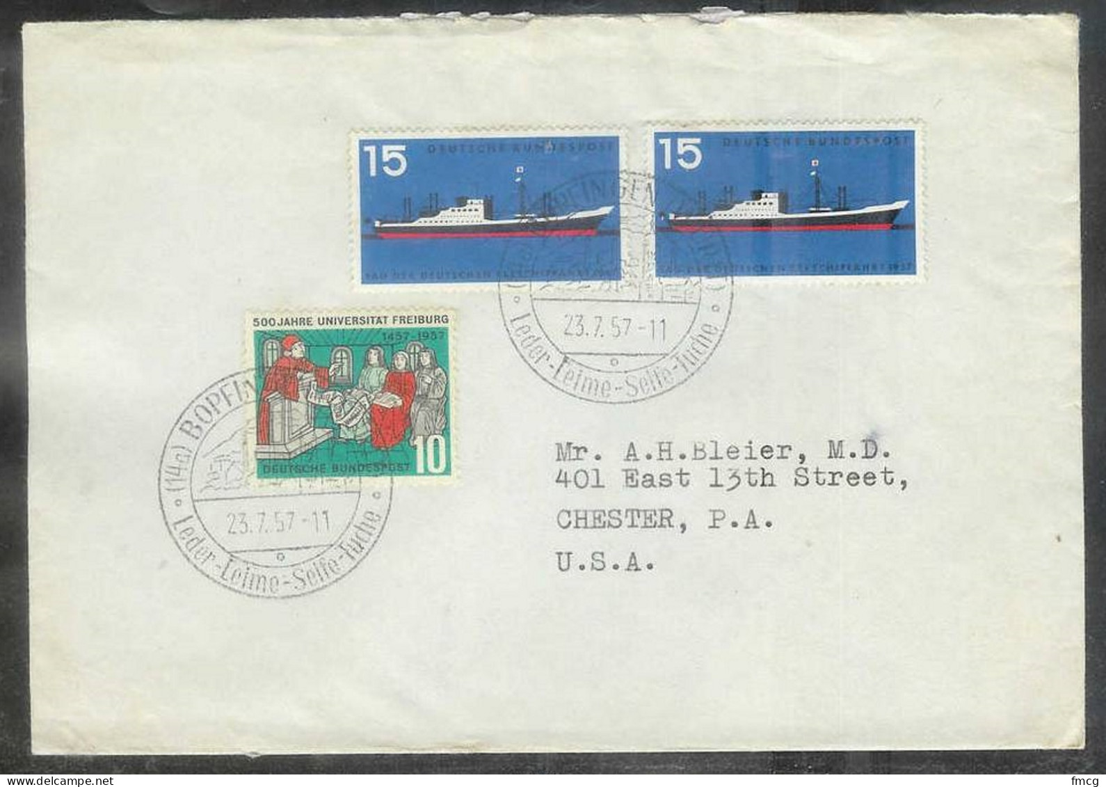 1957 Freiburg U, Merchant Marine To USA - Lettres & Documents