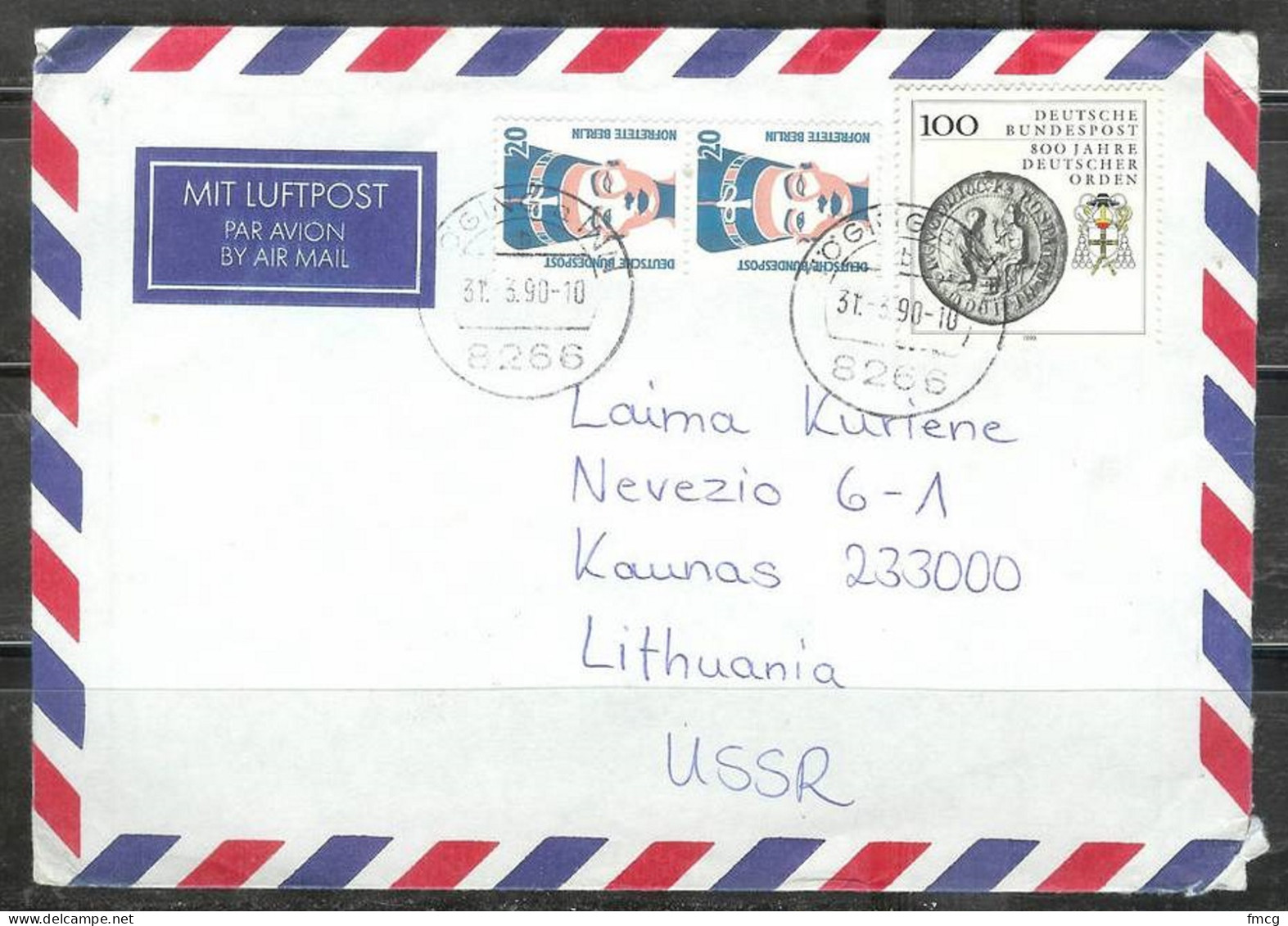 1990 100pf Seal On Cover To Kaunas, Lithuania - Cartas & Documentos