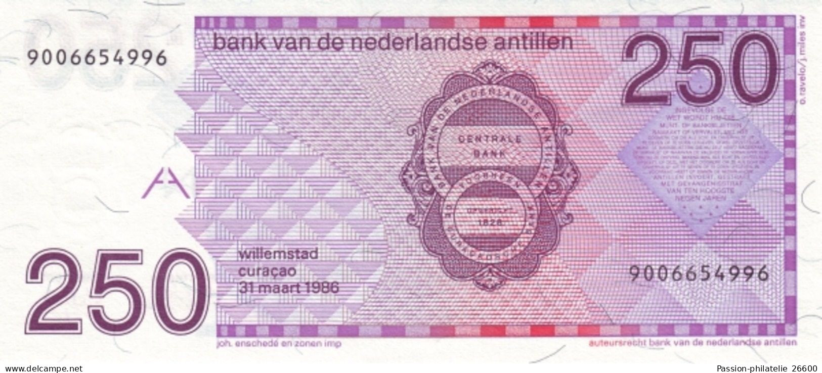 * NETHERLANDS ANTILLES 250 GULDEN 1986 P-27 UNC - 250 Gulden