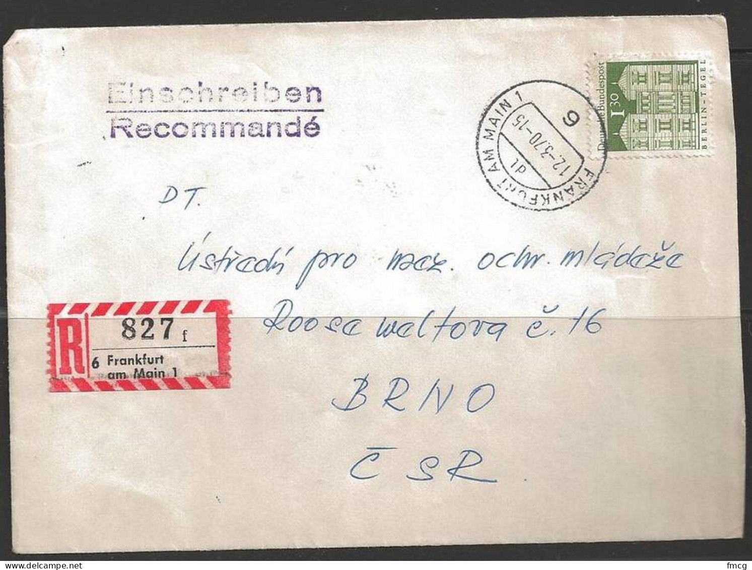 1970 Registered Frankfurt Am Main To Brno Czechoslovakia - Briefe U. Dokumente