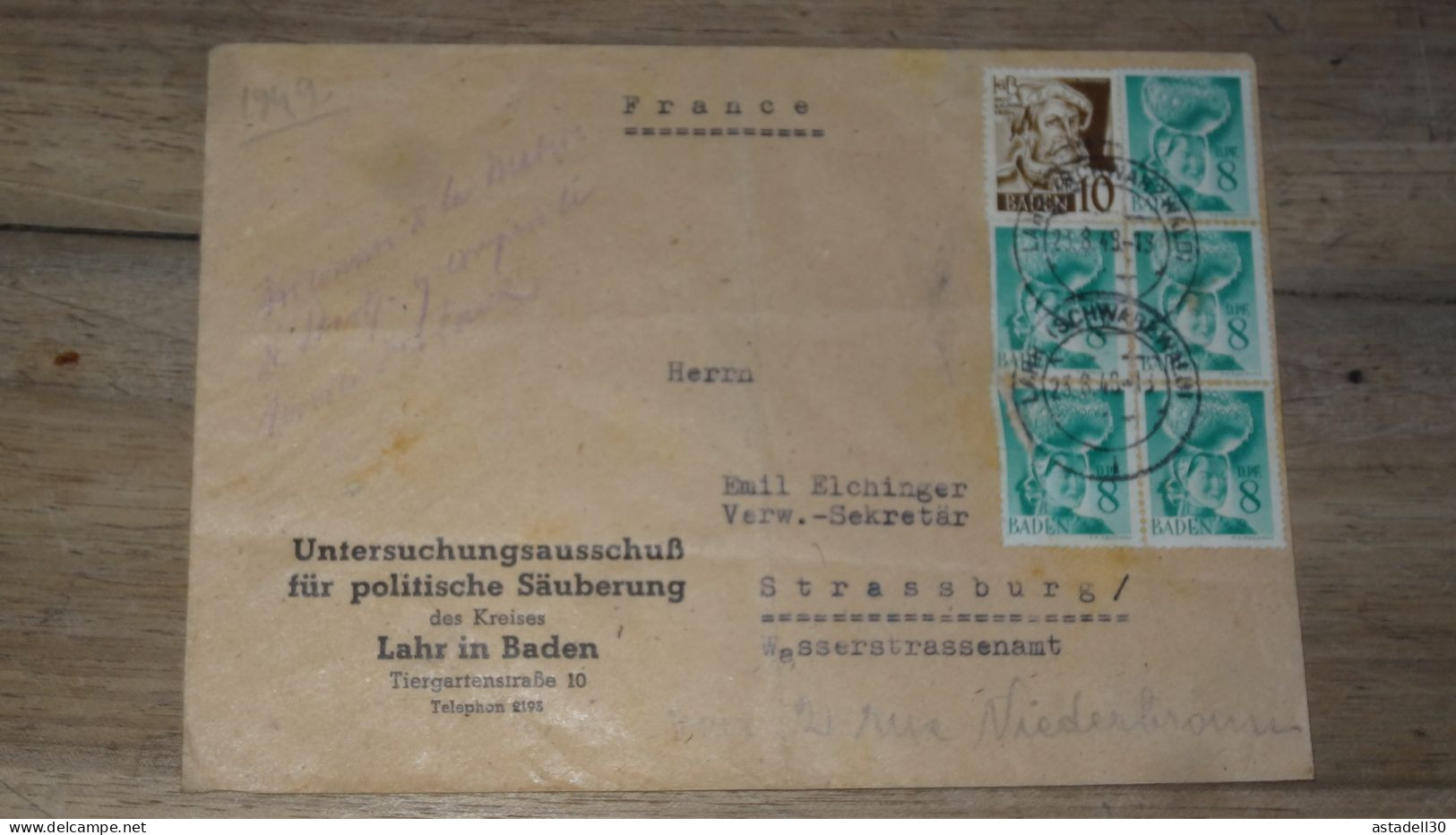 Enveloppe BADE, Lahr 1949  ......... Boite1 ..... 240424-244 - Bade