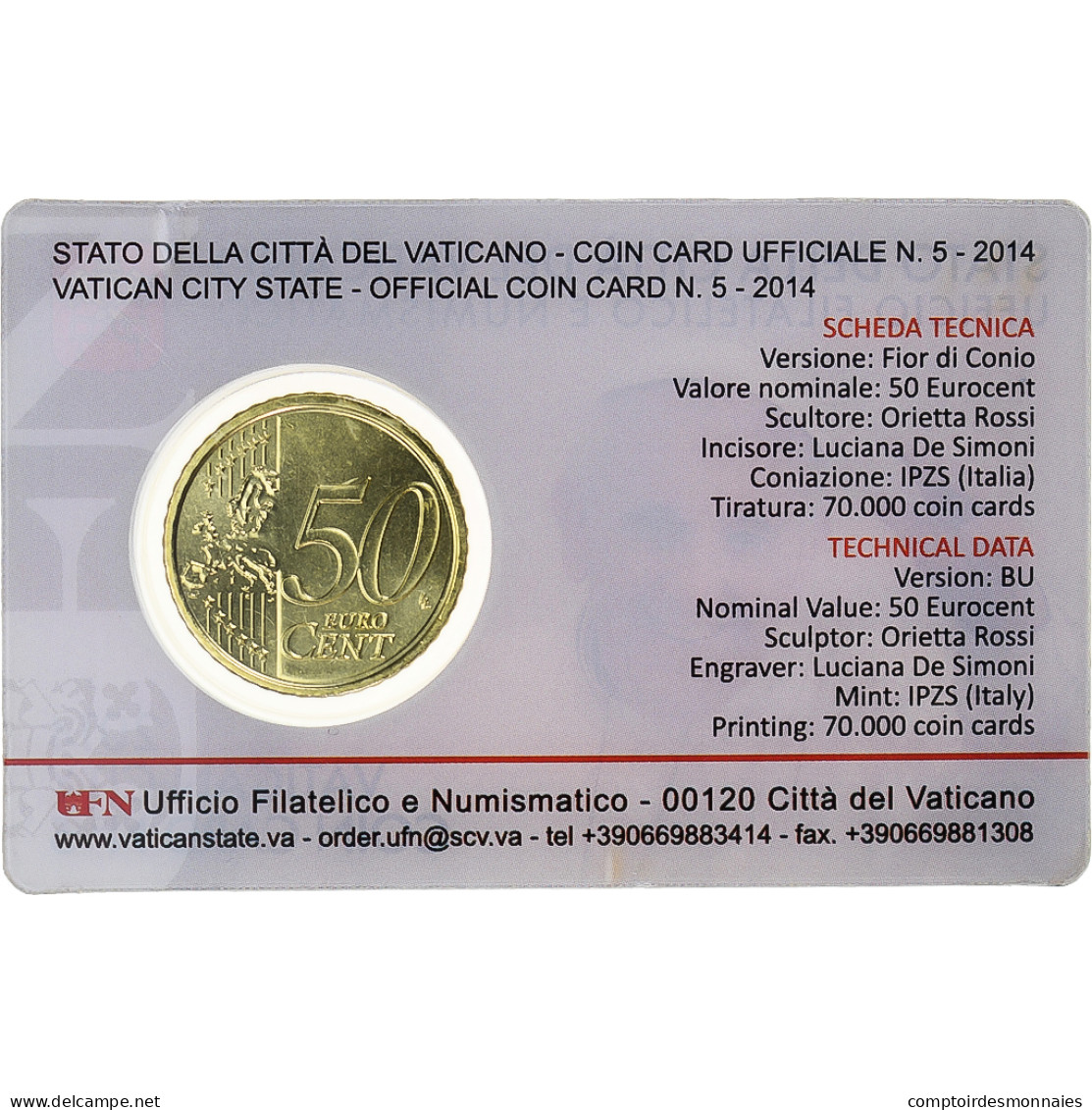Vatican, Benedict XVI, 50 Euro Cent, 2014, Rome, Coin Card, FDC, Laiton - Vaticano