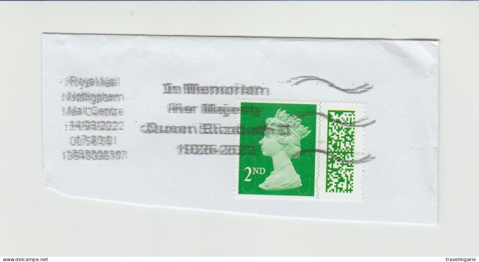 United Kingdom 2022 2nd Class With Barcode And ''In Memoriam Her Majesty Queen Elizabeth 1926-2022¨ Tied On Piece - Oblitérés