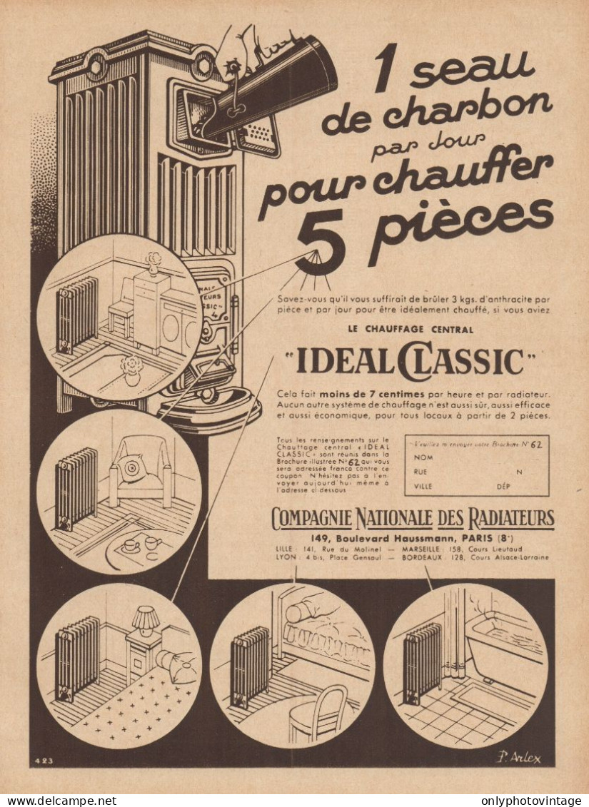 IDEAL CLASSIC - 1 Seau De Charbon... - Pubblicità D'epoca - 1933 Old Ad - Publicidad