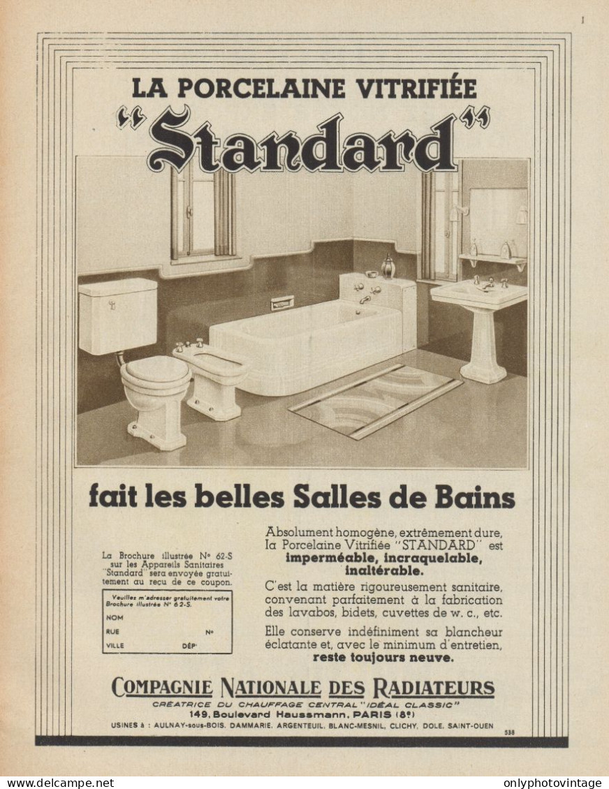 STANDARD - Les Belles Salles De Bains - Pubblicità D'epoca - 1937 Old Ad - Publicidad