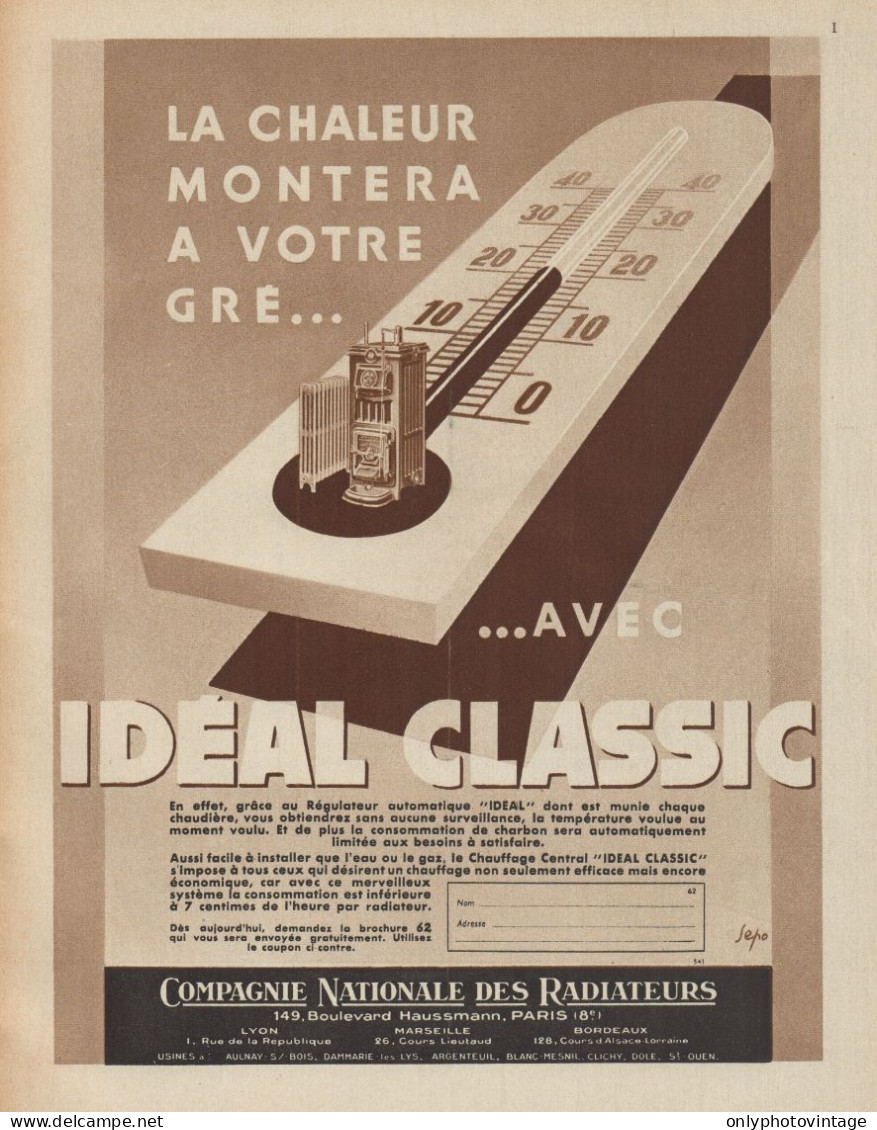 IDEAL CLASSIC - La Chaleur Montera... - Pubblicità D'epoca - 1937 Old Ad - Publicidad