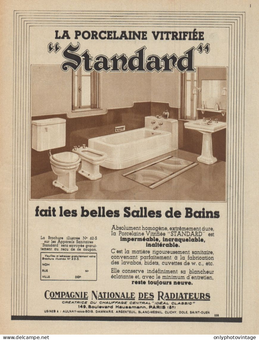 STANDARD - Les Belles Salles De Bains - Pubblicità D'epoca - 1937 Old Ad - Publicidad