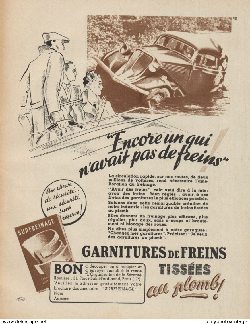 Garnitures De Freins TISSEES - Pubblicità D'epoca - 1937 Old Advertising - Publicidad