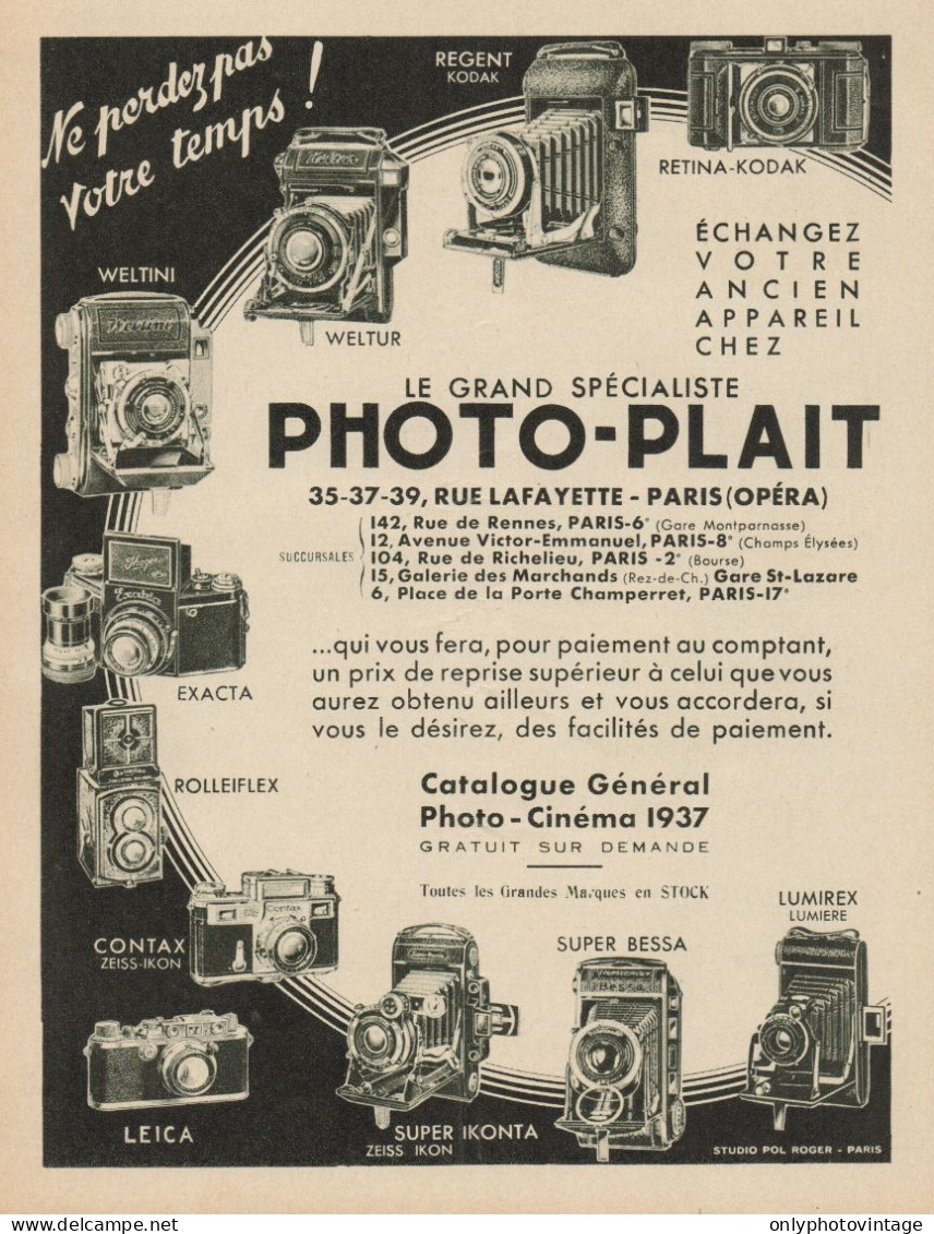 PHOTO-PLAIT - Kodak - Zeiss Ikon - Pubblicità D'epoca - 1937 Old Advert - Publicidad