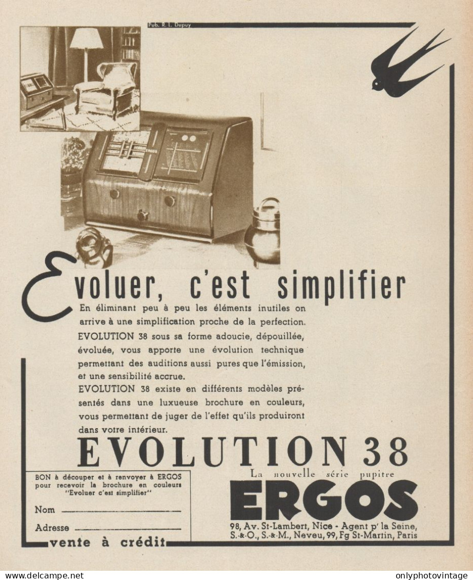 ERGOS - Radio Evolution 38 - Pubblicità D'epoca - 1937 Old Advertising - Publicidad