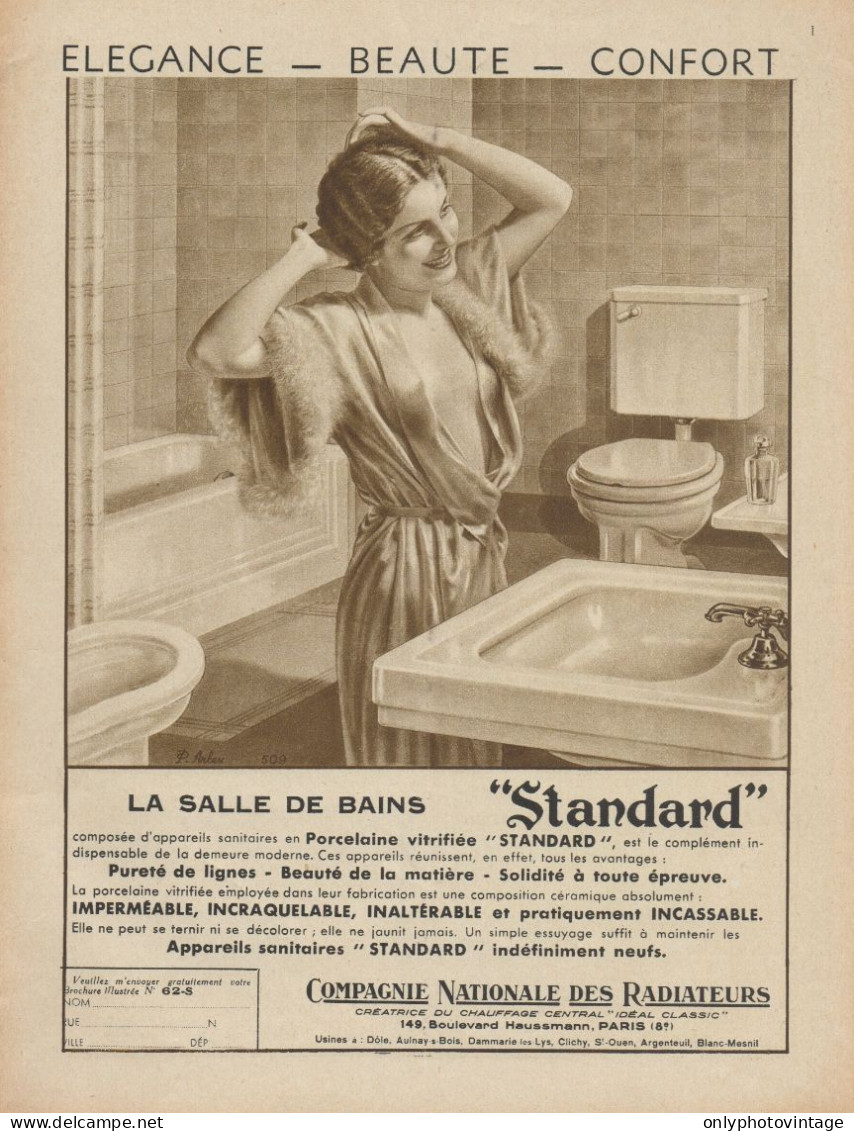 La Salle De Bains STANDARD - Pubblicità D'epoca - 1936 Old Advertising - Publicidad