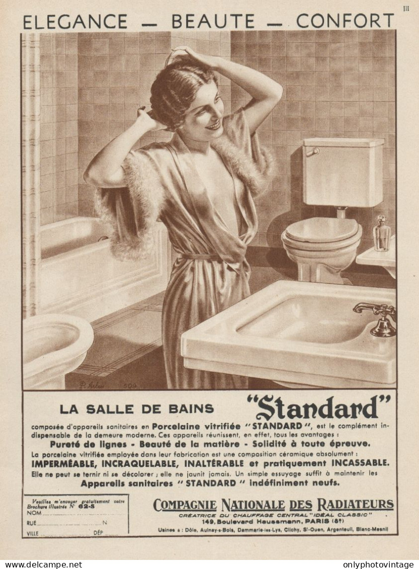 La Salle De Bains STANDARD - Pubblicità D'epoca - 1936 Old Advertising - Publicidad