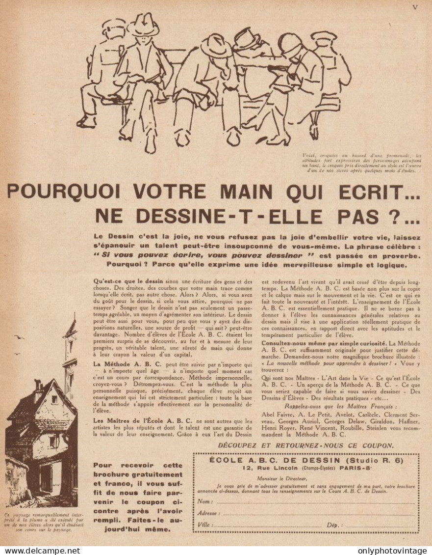 Ecole A.B.C. De Dessin - Paris - Pubblicità D'epoca - 1932 Old Advertising - Publicidad