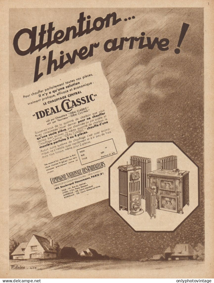 Ideal Classic - Attention...l'hiver Arrive! - Pubblicità D'epoca - 1932 Ad - Publicidad