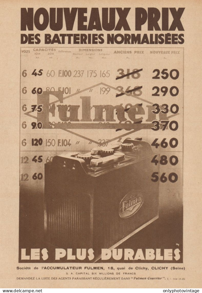 Accumulatori FULMEN - Pubblicità D'epoca - 1932 Old Advertising - Publicidad