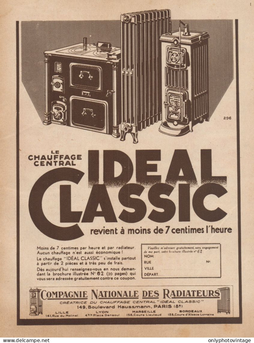 Chauffage Central Ideal Classic - Pubblicità D'epoca - 1932 Old Advert - Pubblicitari