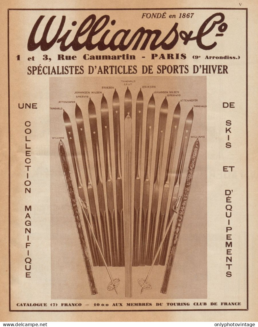 Williams - Articoli Per Sport Invernali - Pubblicità D'epoca - 1935 Old Ad - Publicidad