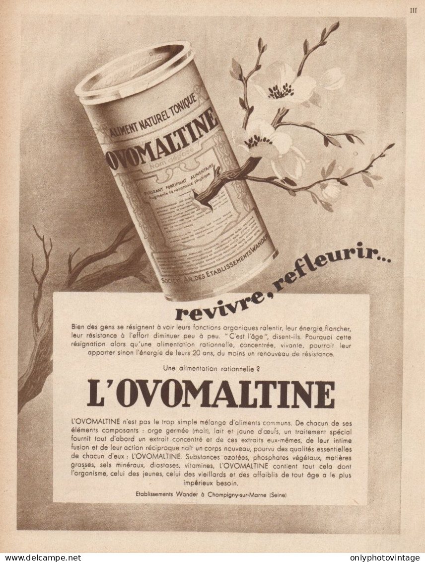 OVOMALTINE – Revivre Refleurir... - Pubblicità D'epoca - 1932 Old Advert - Publicidad