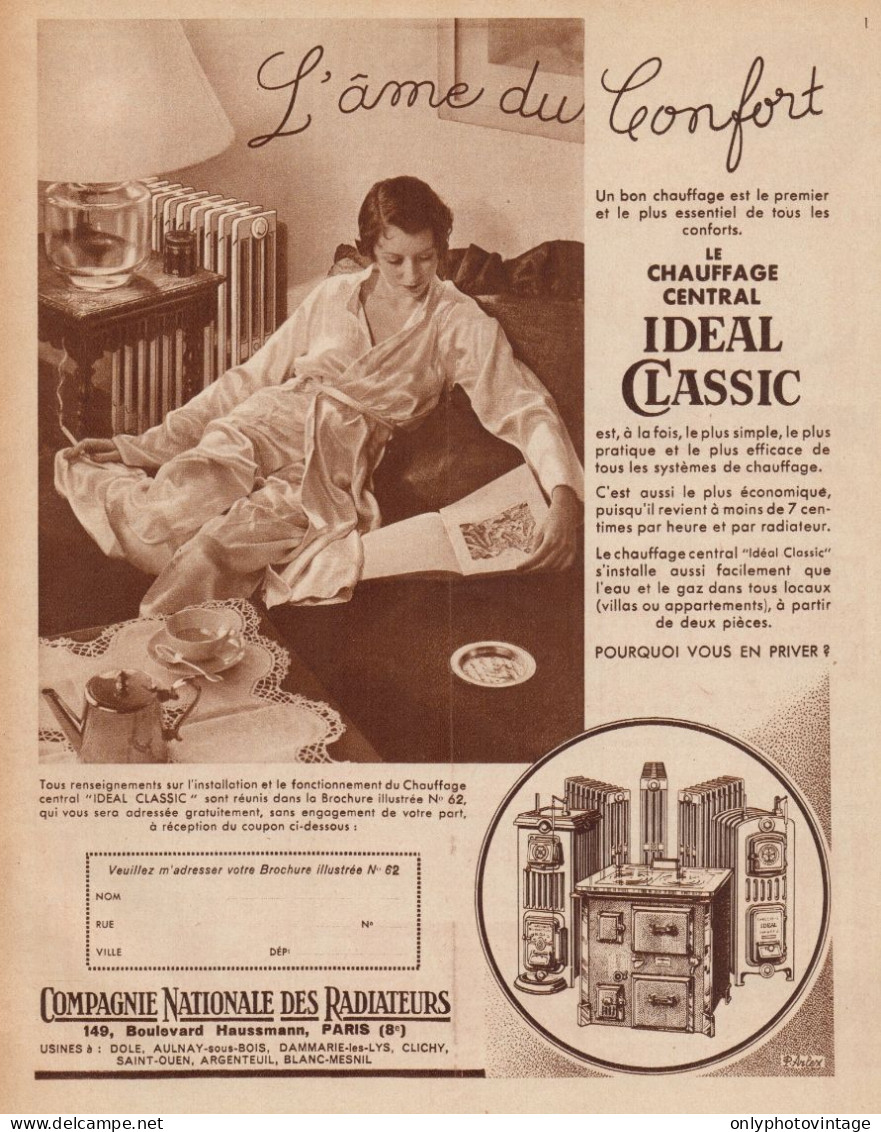 Chauffage Central IDEAL CLASSIC - Pubblicità D'epoca - 1935 Old Advert - Pubblicitari
