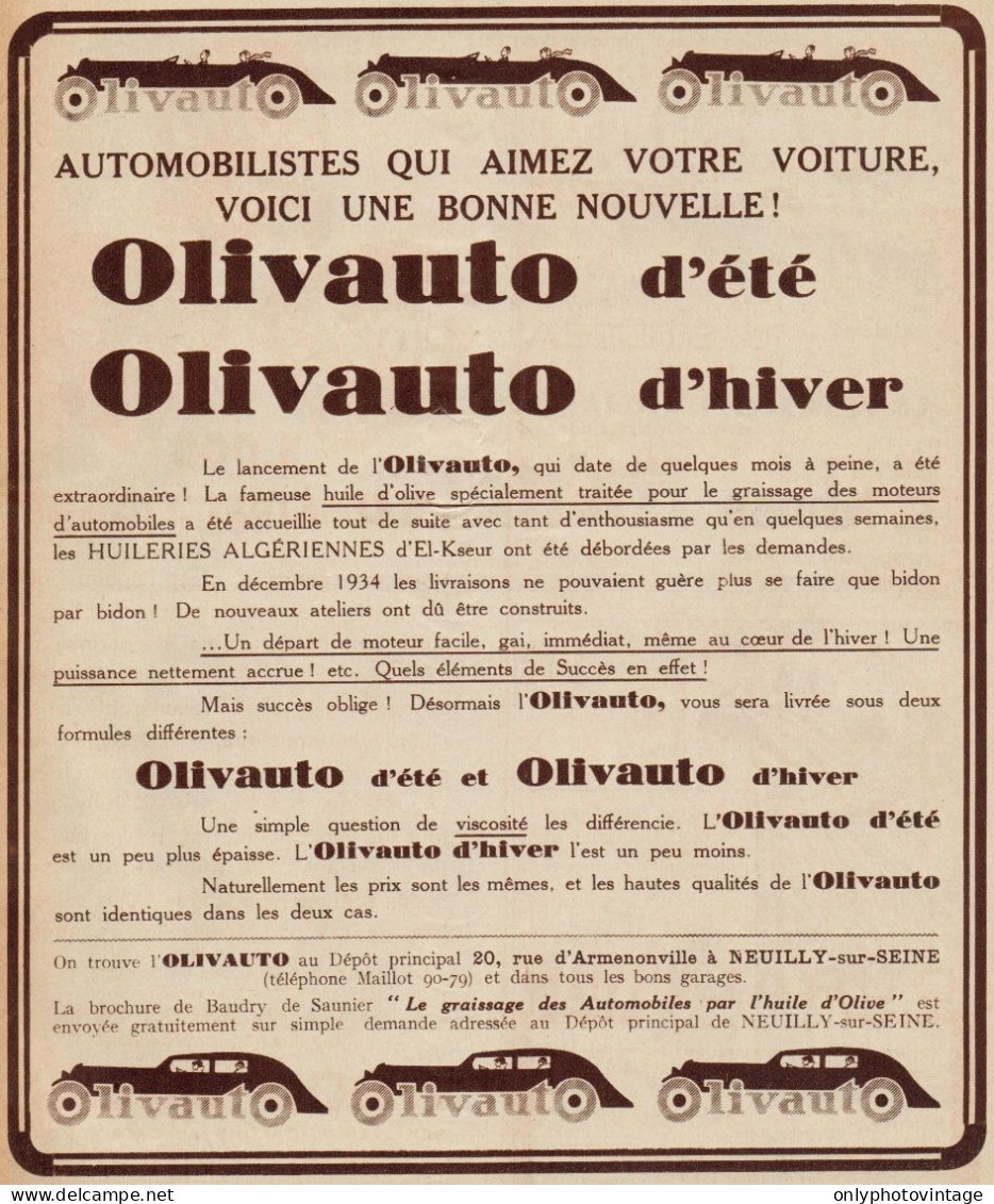 Lubrificante OLIVAUTO - Pubblicità D'epoca - 1935 Old Advertising - Publicidad