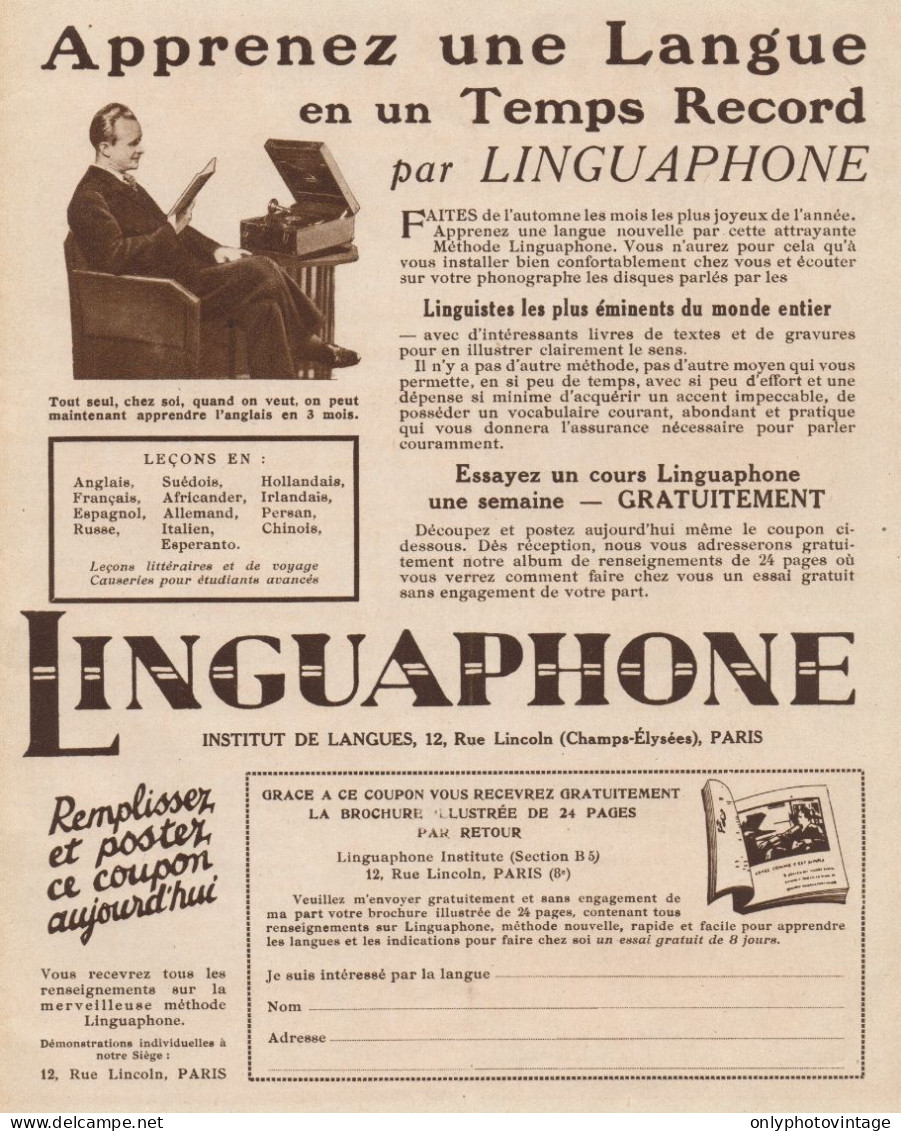 Linguaphone Institute - Pubblicità D'epoca - 1931 Old Advertising - Pubblicitari