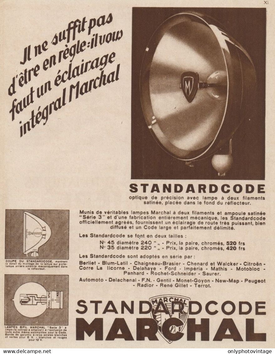 Standard Code MARCHAL - Pubblicità D'epoca - 1931 Old Advertising - Publicidad