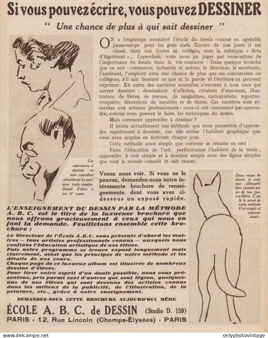 Scuola Di Disegno A.B.C. - Parigi - Pubblicità D'epoca - 1931 Old Advert - Publicidad